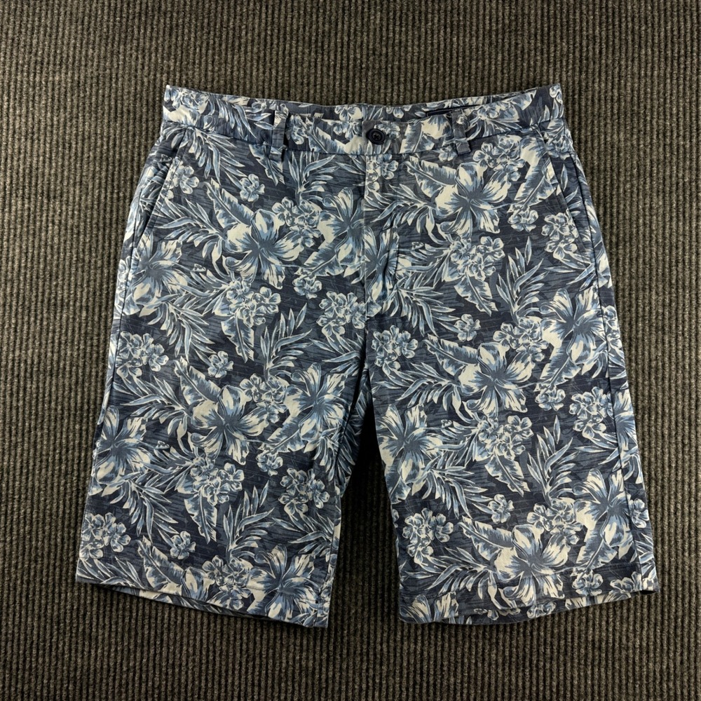 Vineyard Vines Mens 32 Blue White Floral Tropical Hibiscus Cotton Stretch Shorts